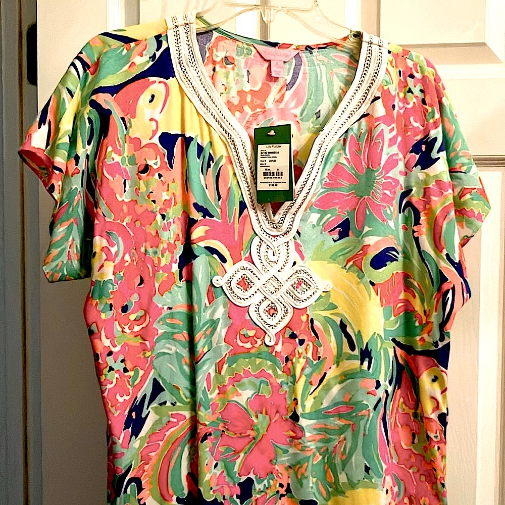 Lilly Pulitzer Casa Banana Harlow Tunic Dress Cover up Pink Yellow $178 S NWT